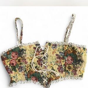 Floral Lace-Up Corset Top